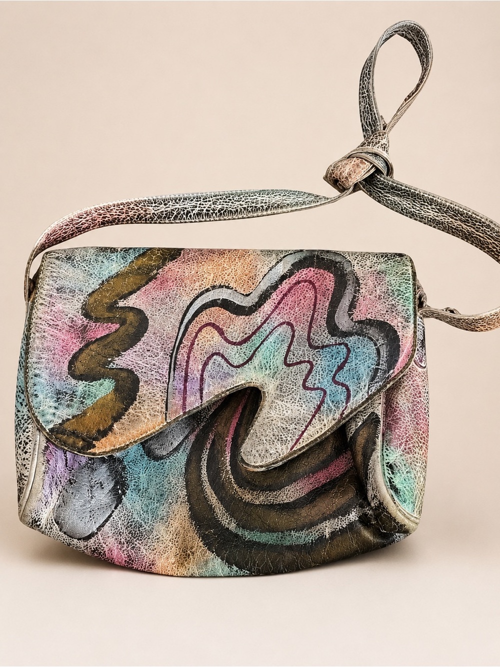 OOAK VTG 80s Custom Brit Rosen Leather Shoulder Bag Purse Hand Painted Signed - Picture 5 of 15